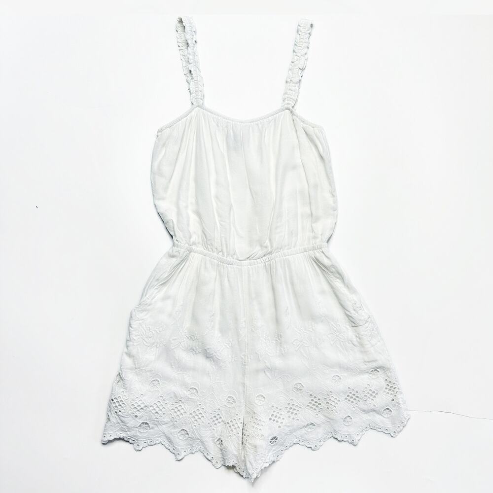 Express White Floral Eyelet Lace Trim Sleeveless Romper Playsuit XS - Picture 3 of 14